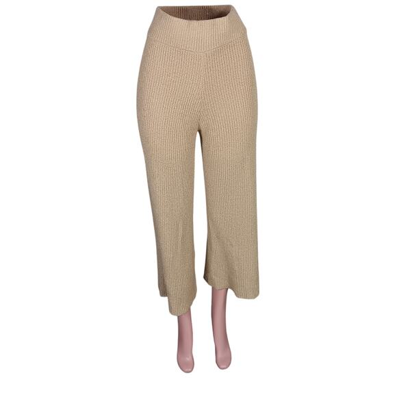 MOD REF Ribbed Knit Pants Nude Size Medium High Rise Crop Length Elastic Waist - Picture 4 of 14